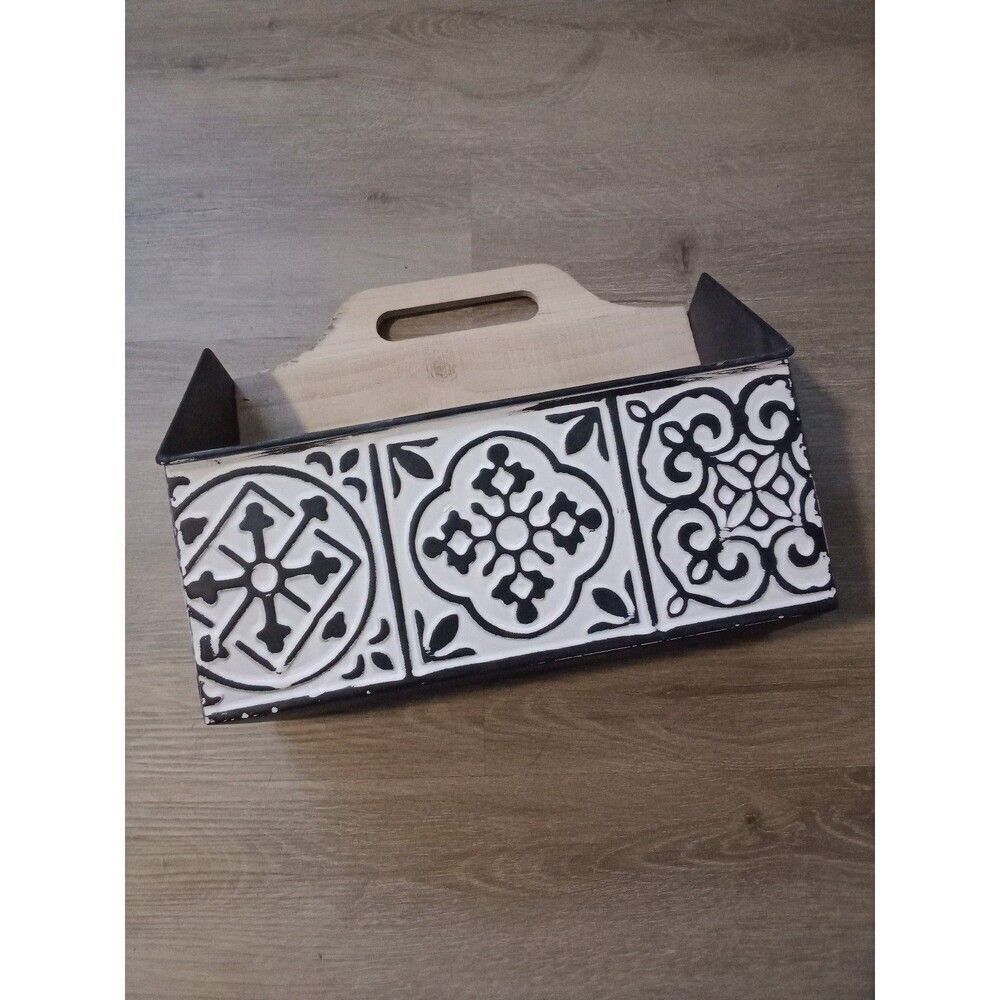 Large Metal Tin Tile Wood Organizer Hanging Standing Box